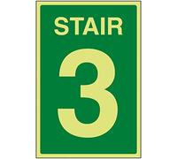 V Safety Green Stair 3 Sign - 150x200mm - Photoluminescent Rigid Plastic