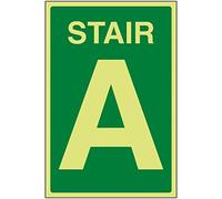 V Safety Green Stair A Sign - 150x200mm - Photoluminescent Rigid Plastic
