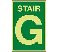 V Safety Green Stair G Sign - 200x300mm - Photoluminescent Rigid Plastic