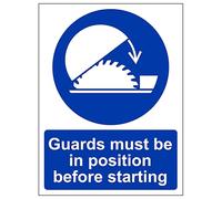V Safety Guards Must Be In Position - Portrait 150 x 200 mm - Glow In The Dark Self Adhesive Vinyl Safety Sign