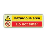 V Safety Hazardous Area - Do Not Enter Sign - 300 x 100 mm | Glow In The Dark | Double Glow Self Adhesive Vinyl | Prohibition Signage - Made in Britain