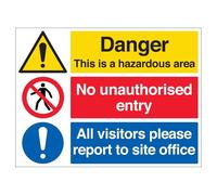 V Safety Hazardous Area/No Unauthorised Entry/Report To Site Office - Correx® 600 x 450 mm Safety Sign