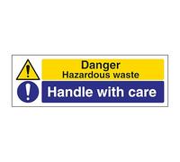 V Safety Hazardous Waste/Handle With Care - Landscape 300 x 100 mm - 2mm Rigid Plastic Safety Sign