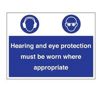 V Safety Hearing/Eye Protection Must Be Worn 400 x 300 mm - 2mm Super-Tough Rigid Plastic Safety Sign
