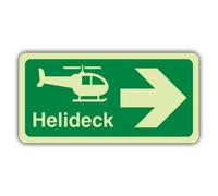 V Safety Helideck Arrow Right Sign - 400 x 200 mm - Double Glow Vinyl | Glow In The Dark | Double Glow Self Adhesive Vinyl | Marine Safety Signage - Made in Britain