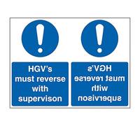 V Safety HGV's Must Reverse With Supervision - Mirrored 400 x 300 mm - Glow In The Dark Self Adhesive Vinyl Safety Sign
