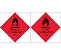 V Safety Highly Flammable LPG 200 x 200 mm - 2mm Rigid Plastic Safety Sign (Pack of 2)