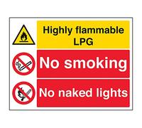 V Safety Highly Flammable Lpg/No Smoking/No Naked Lights Warning Sign - 400mm x 300mm - Self Adhesive Vinyl