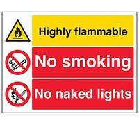 V Safety Highly Flammable/No Smoking/No Naked Lights Warning Sign - 400mm x 300mm - Self Adhesive Vinyl