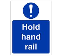 V Safety Hold Hand Rail Stair Safety Sign - 1mm Rigid Plastic - 100X150mm (X3)