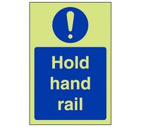 V Safety Hold Hand Rail Stair Safety Sign - Glow In The Dark - 100X150mm (X3)