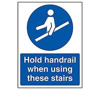 V Safety Hold Handrail When Using These Stairs - 200mm x 300mm - 1mm Rigid Plastic