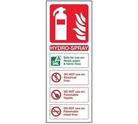 V Safety Hydro-Spray Id Fire Extinguisher Sign - 75mm x 200mm - 1mm Rigid Plastic