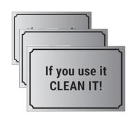 V Safety If You Use It, Clean It! 200 x 150 mm - Self Adhesive Vinyl - Aluminium Effect Safety Sign (Pack of 3)