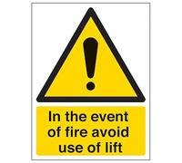 V Safety In The Event Of Fire Avoid Use Of Lift - Portrait 150 x 200 mm - 2mm Super-Tough Rigid Plastic Safety Sign