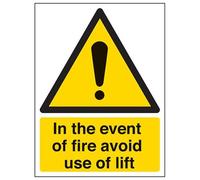 V Safety In The Event Of Fire Avoid Use Of Lift Sign - 150mm x 200mm - Self Adhesive Vinyl