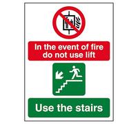 V Safety In The Event Of Fire Do Not Use Lift/Use The Stairs Left 200 x 300 mm - Self Adhesive Vinyl Safety Sign