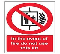 V Safety In The Event Of Fire Do Not Use This Lift Sign - 200mm x 300mm - Self Adhesive Vinyl