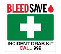 V Safety Incident Grab Kit - Call 999 - Square 100 x 100 mm - 1mm Rigid Plastic