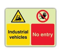 V Safety Industrial Vehicles - No Entry Sign - 300 x 225 mm | Glow In The Dark | Double Glow Rigid Plastic | Prohibition Signage - Made in Britain
