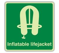 V Safety Inflatable Lifejacket Sign - 150 x 150 mm - Double Glow Vinyl | Glow In The Dark | Double Glow Self Adhesive Vinyl | Marine Safety Signage - Made in Britain