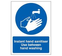 V Safety Instant Hand Sanitiser Use - Portrait 100 x 150 mm - Glow In The Dark Self Adhesive Vinyl Safety Sign