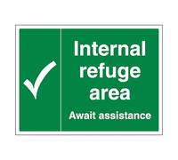 V Safety Internal Refuge Area with Tick 600 x 450 mm - Glow In The Dark Self Adhesive Vinyl Safety Sign