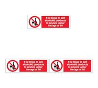 V Safety It Is Illegal To Sell Alcohol To Anyone Under 18 - Landscape 300 x 100 mm - 2mm Rigid Plastic Safety Sign (Pack of 3)