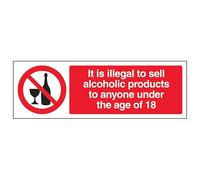 V Safety It Is Illegal To Sell Alcohol To Anyone Under 18 - Landscape 300 x 100 mm - Glow In The Dark 1mm Rigid Plastic Safety Sign