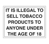 V Safety It Is Illegal To Sell Tobacco Products To Anyone Under 18 400 x 300 mm - Glow In The Dark 1mm Rigid Plastic Safety Sign