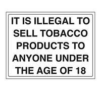 V Safety It Is Illegal To Sell Tobacco Products To Anyone Under The Age Of 18 Sign - 400mm x 300mm - Self Adhesive Vinyl
