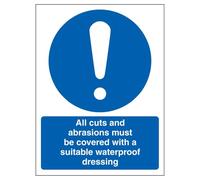 V Safety Keep All Cuts and Abrasions Covered - Portrait 150 x 200 mm - Glow In The Dark 1mm Rigid Plastic Safety Sign