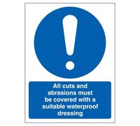 V Safety Keep All Cuts and Abrasions Covered - Portrait 200 x 300 mm - Glow In The Dark 1mm Rigid Plastic Safety Sign