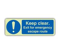 V Safety Keep Clear. Exit For Emergency Escape Route Sign - 210 x 70 mm | Glow In The Dark | Double Glow Self Adhesive Vinyl | Fire Safety Signage - Made in Britain