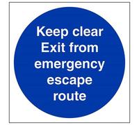 V Safety Keep Clear Exit From Emergency Escape Route Fire Door Sign - 200mm x 200mm - 1mm Rigid Plastic
