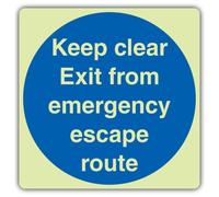 V Safety Keep Clear Exit From Emergency Escape Route Sign - 100 x 100 mm | Glow In The Dark | Triple Glow Self Adhesive Vinyl | Fire Safety Signage - Made in Britain