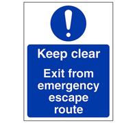 V Safety Keep Clear Exit From Emergency Escape Route Sign - Rigid Plastic - 100X150mm (X3)