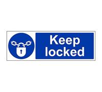 V Safety Keep Locked - Landscape 450 x 150 mm - Glow In The Dark Self Adhesive Vinyl Safety Sign