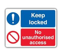V Safety Keep Locked No Unauthorised Access Safety Sign - 600 x 450 mm - Glow In The Dark Self Adhesive Vinyl