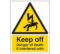 V Safety Keep Off Danger Of Death If Interfered With - Portrait 150 x 200mm - 2mm Rigid Plastic Safety Sign