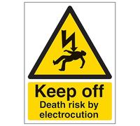 V Safety Keep Off Death Risk By Electrocution - Portrait 200 x 300 mm - 2mm Super-Tough Rigid Plastic Safety Sign