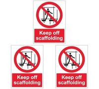 V Safety Keep Off Scaffolding - Portrait 200 x 300mm - 2mm Rigid Plastic Safety Sign (Pack of 3)