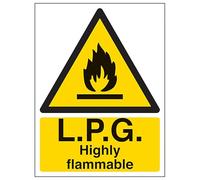V Safety L.P.G. Highly Flammable - Portrait 150 x 200 mm - Glow In The Dark 1mm Rigid Plastic Safety Sign