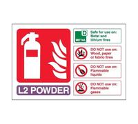 V Safety L2 Powder Fire Extinguisher - Landscape 150 x 100 mm - Self Adhesive Vinyl - Aluminium Effect Safety Sign