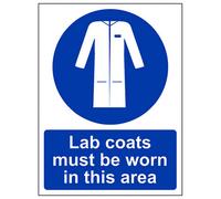 V Safety Lab Coats Must Be Worn In Area Ppe Sign - Rigid Plastic 200X300mm (X3)