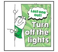 V Safety Last One Out! Turn Off The Lights Man Left 100 x 100 mm - Glow In The Dark Self Adhesive Vinyl Safety Sign