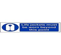 V Safety Life Jackets Must Be Worn Beyond In This Point PPE Sign - 300mm x 100mm - 1mm Rigid Plastic