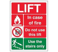 V Safety Lift Fire Notice - Portrait 200 x 300mm - 3mm Aluminium Composite Safety Sign