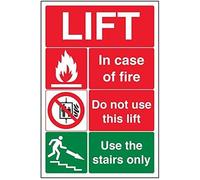 V Safety Lift Fire Notice Sign - 200mm x 300mm - 1mm Rigid Plastic