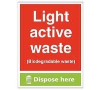 V Safety Light Active Waste (Biodegradable Waste) Dispose Here - Portrait 300 x 400 mm - Glow In The Dark 1mm Rigid Plastic Safety Sign